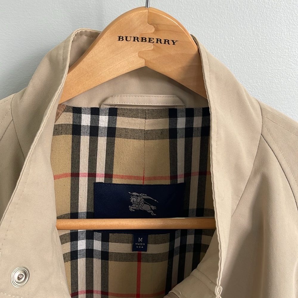 Authentic Men’s Burberry Nova Check Lining Tan Rain Jacket Coat Stand Up Collar